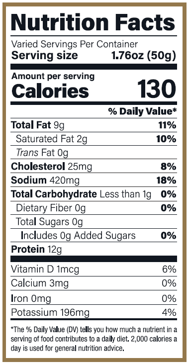 Nutrition Facts Panel for Cambridge House Balmoral Smoked Salmon (FS)