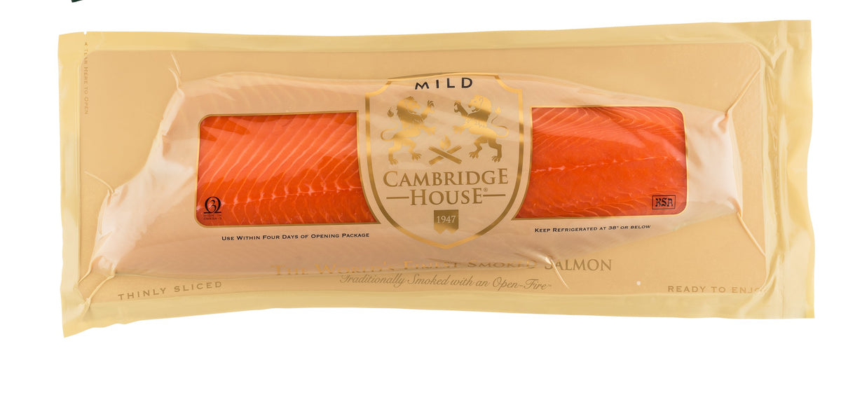 Packaged salmon with Cambridge House branding on a white background