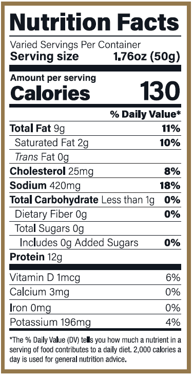 Nutrition Facts Panel for Cambridge House Royal Smoked Salmon (FS)